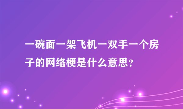 一碗面一架飞机一双手一个房子的网络梗是什么意思？