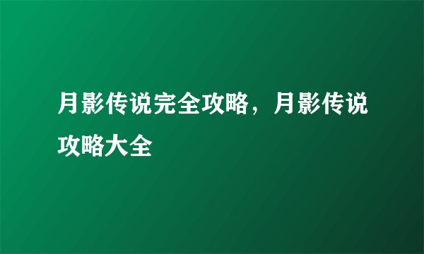 月影传说完全攻略，月影传说攻略大全