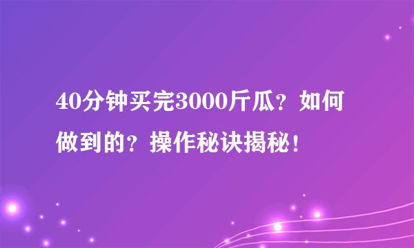 40分钟买完3000斤瓜？如何做到的？操作秘诀揭秘！