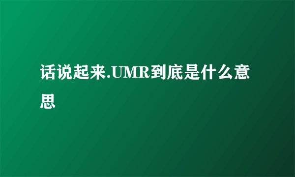 话说起来.UMR到底是什么意思