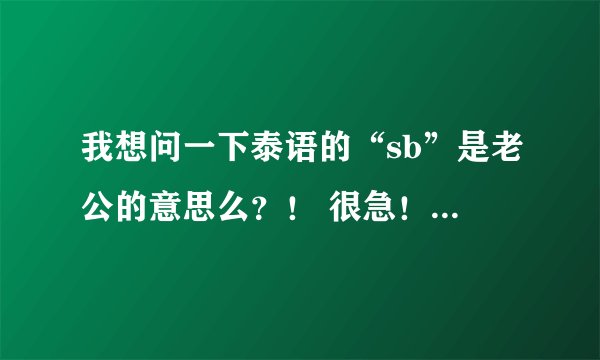 我想问一下泰语的“sb”是老公的意思么？！ 很急！谢谢！有谁知道？