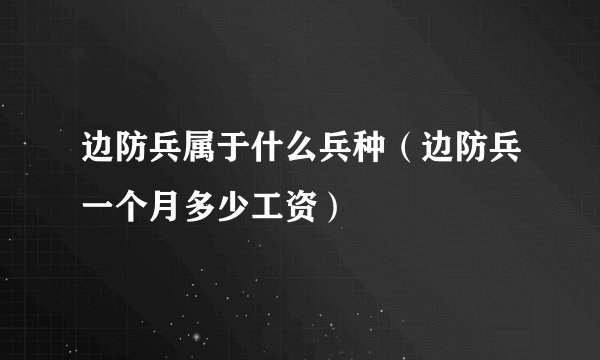 边防兵属于什么兵种（边防兵一个月多少工资）
