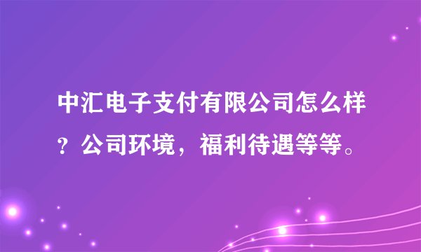 中汇电子支付有限公司怎么样？公司环境，福利待遇等等。