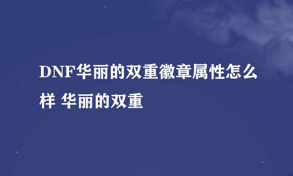 DNF华丽的双重徽章属性怎么样 华丽的双重