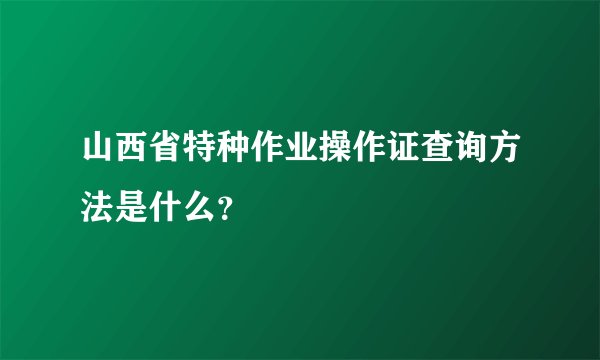 山西省特种作业操作证查询方法是什么?