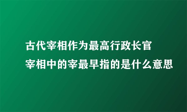 古代宰相作为最高行政长官 宰相中的宰最早指的是什么意思