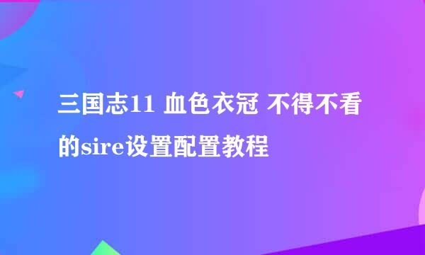 三国志11 血色衣冠 不得不看的sire设置配置教程
