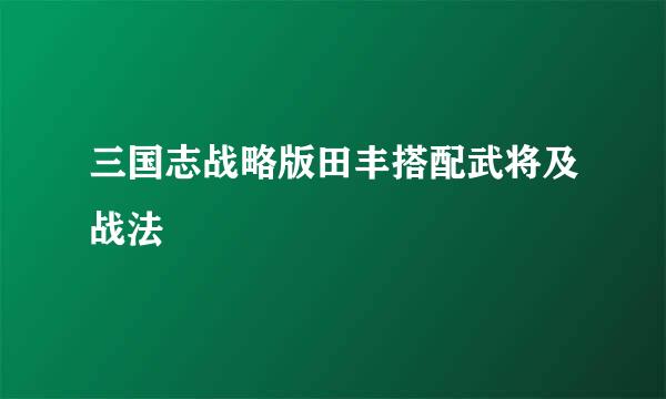三国志战略版田丰搭配武将及战法