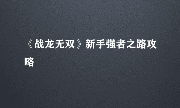 《战龙无双》新手强者之路攻略