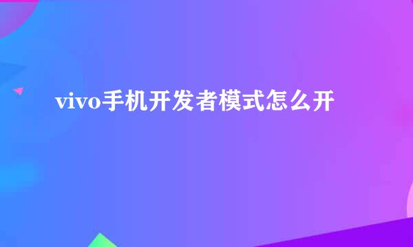 vivo手机开发者模式怎么开