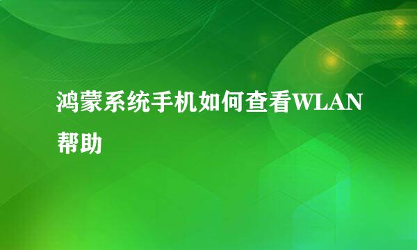 鸿蒙系统手机如何查看WLAN帮助