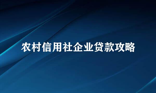 农村信用社企业贷款攻略