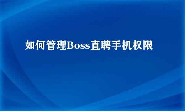 如何管理Boss直聘手机权限