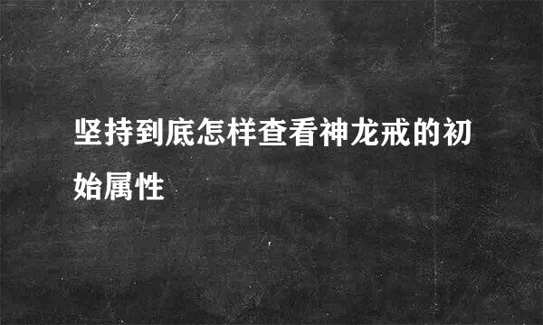 坚持到底怎样查看神龙戒的初始属性