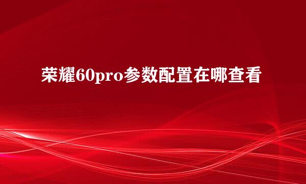 荣耀60pro参数配置在哪查看