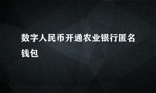 数字人民币开通农业银行匿名钱包