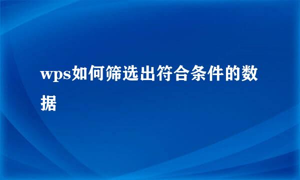 wps如何筛选出符合条件的数据