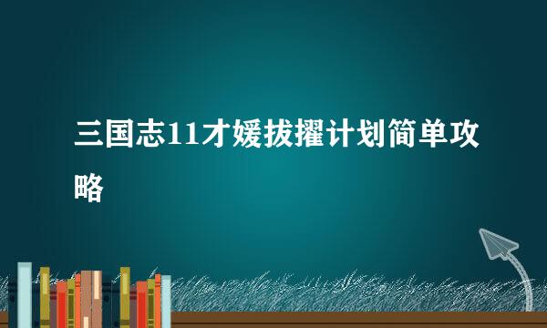 三国志11才媛拔擢计划简单攻略