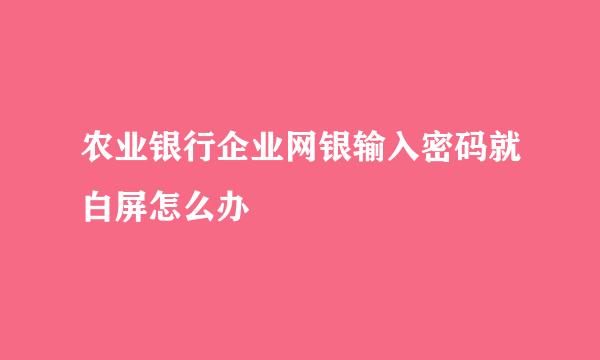 农业银行企业网银输入密码就白屏怎么办