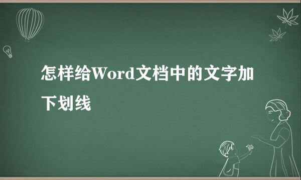 怎样给Word文档中的文字加下划线