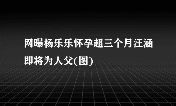 网曝杨乐乐怀孕超三个月汪涵即将为人父(图)