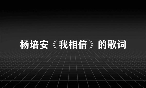 杨培安《我相信》的歌词