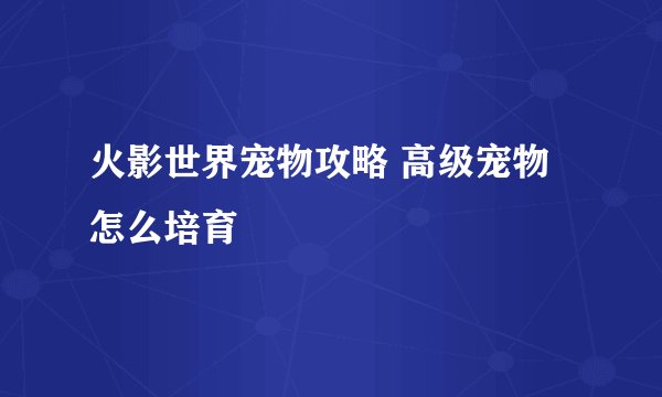 火影世界宠物攻略 高级宠物怎么培育