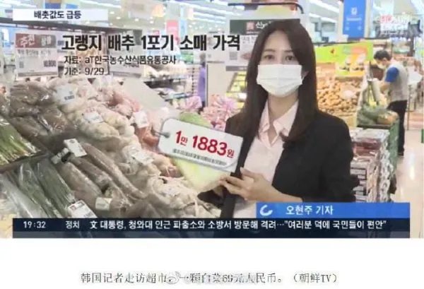 韩国的白菜飙涨至62元一颗,之前是多少元一颗?