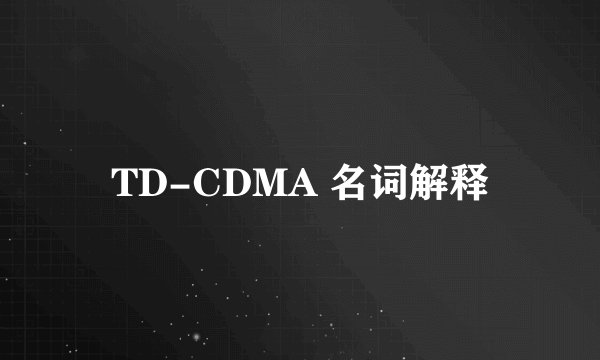 TD-CDMA 名词解释