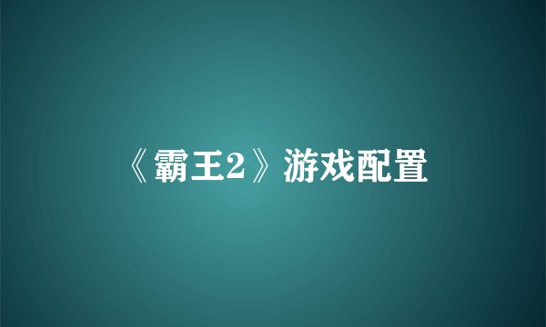 《霸王2》游戏配置