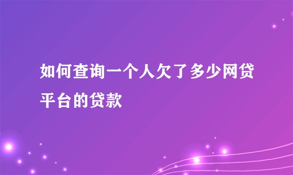如何查询一个人欠了多少网贷平台的贷款