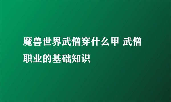 魔兽世界武僧穿什么甲 武僧职业的基础知识