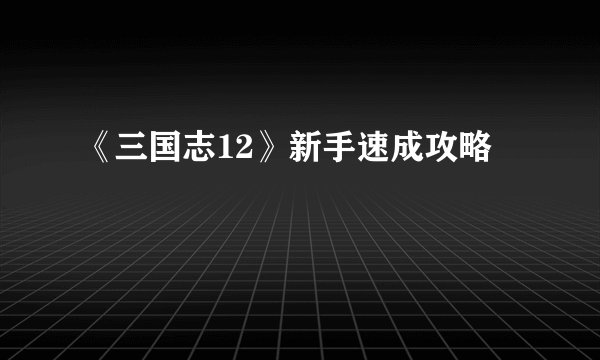 《三国志12》新手速成攻略