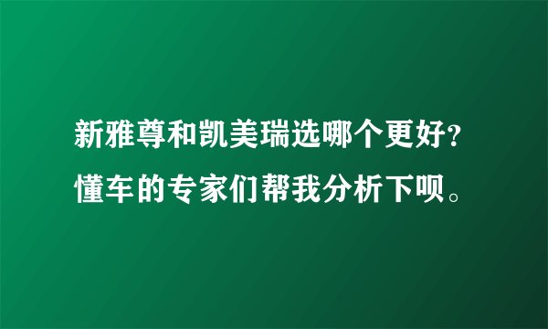 新雅尊和凯美瑞选哪个更好？懂车的专家们帮我分析下呗。