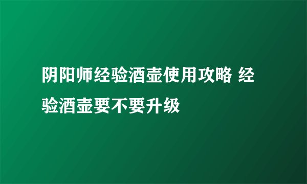阴阳师经验酒壶使用攻略 经验酒壶要不要升级
