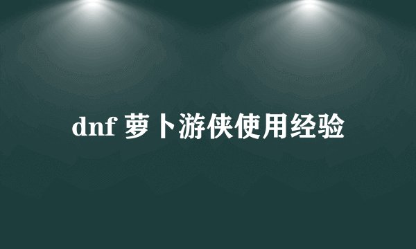 dnf 萝卜游侠使用经验