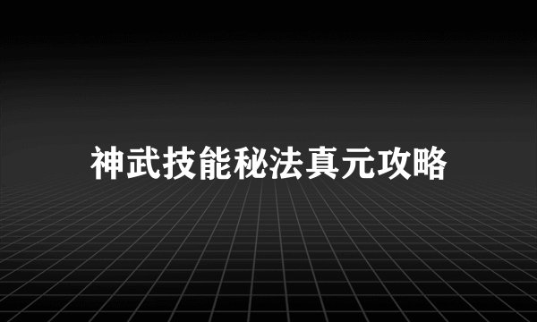 神武技能秘法真元攻略