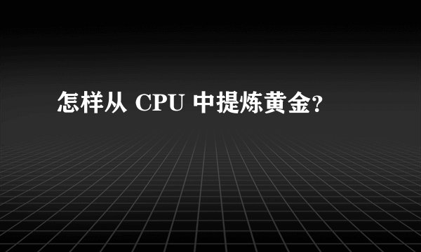 怎样从 CPU 中提炼黄金？