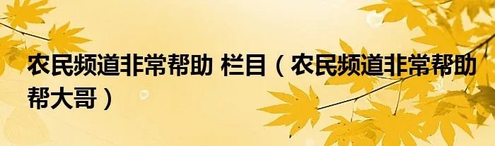 农民频道非常帮助 栏目（农民频道非常帮助帮大哥）