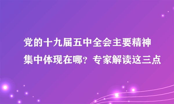 党的十九届五中全会主要精神集中体现在哪?专家解读这三点