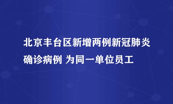 北京丰台区新增两例新冠肺炎确诊病例 为同一单位员工