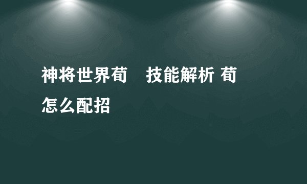 神将世界荀彧技能解析 荀彧怎么配招