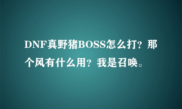 DNF真野猪BOSS怎么打？那个风有什么用？我是召唤。