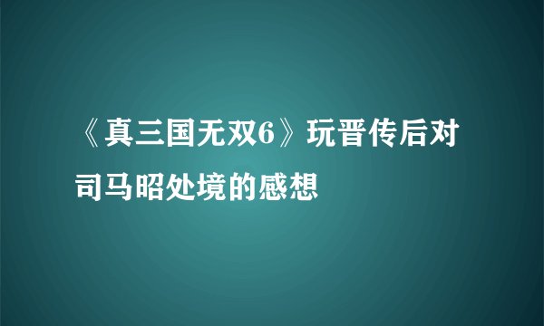 《真三国无双6》玩晋传后对司马昭处境的感想