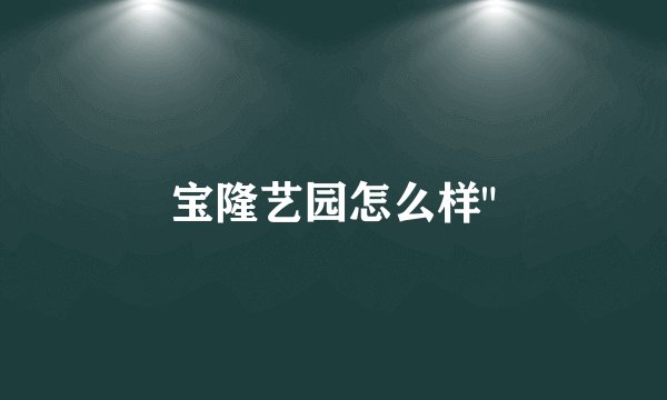 宝隆艺园怎么样