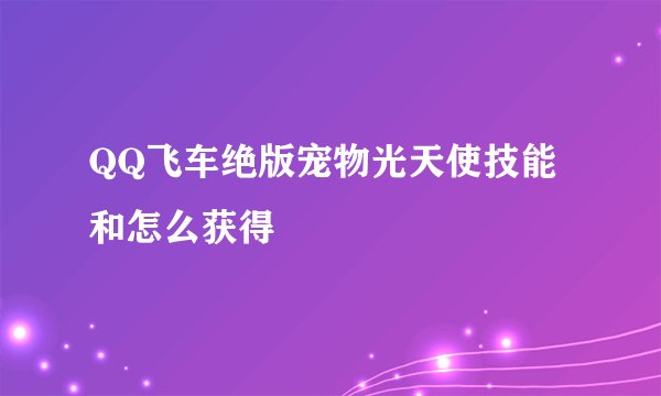 QQ飞车绝版宠物光天使技能和怎么获得
