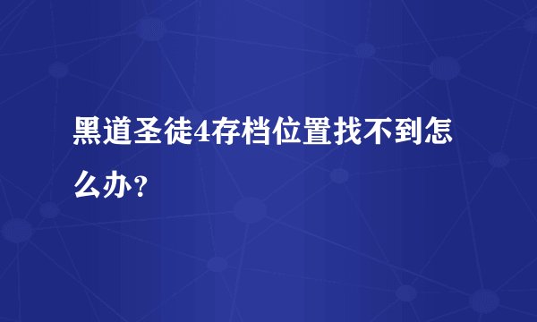 黑道圣徒4存档位置找不到怎么办？