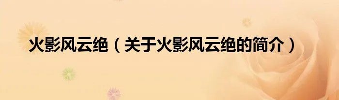 火影风云绝（关于火影风云绝的简介）