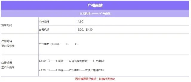 广州白云机场大巴线路时刻表？