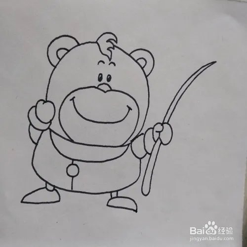 怎么画一只正在放鞭炮的小熊卡通儿童简笔画？